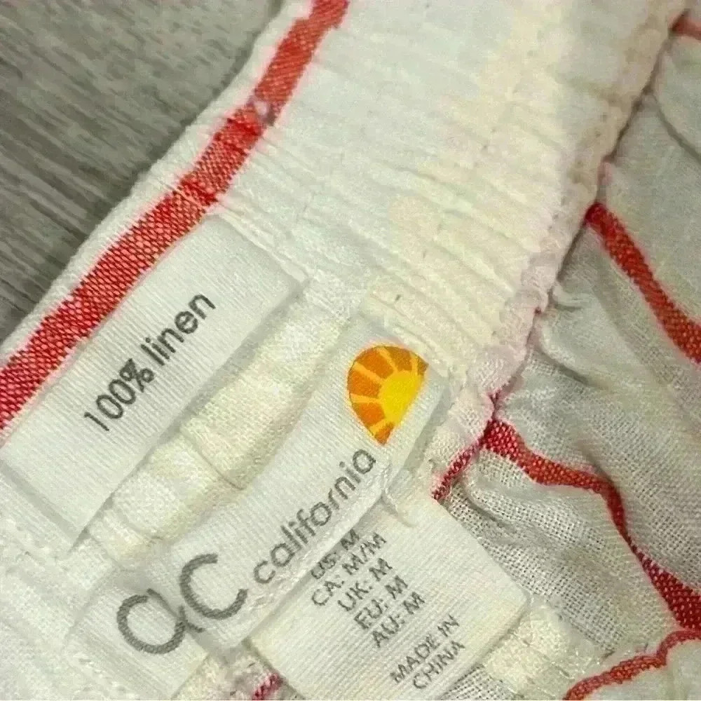 C&C California 100% White Striped Linen Pull On Pants Tapered Leg Casual Size M - Picture 2 of 8